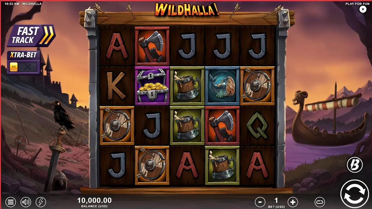 Tampilan visual slot Wildhalla dengan tema Viking dan fitur Walking Wild