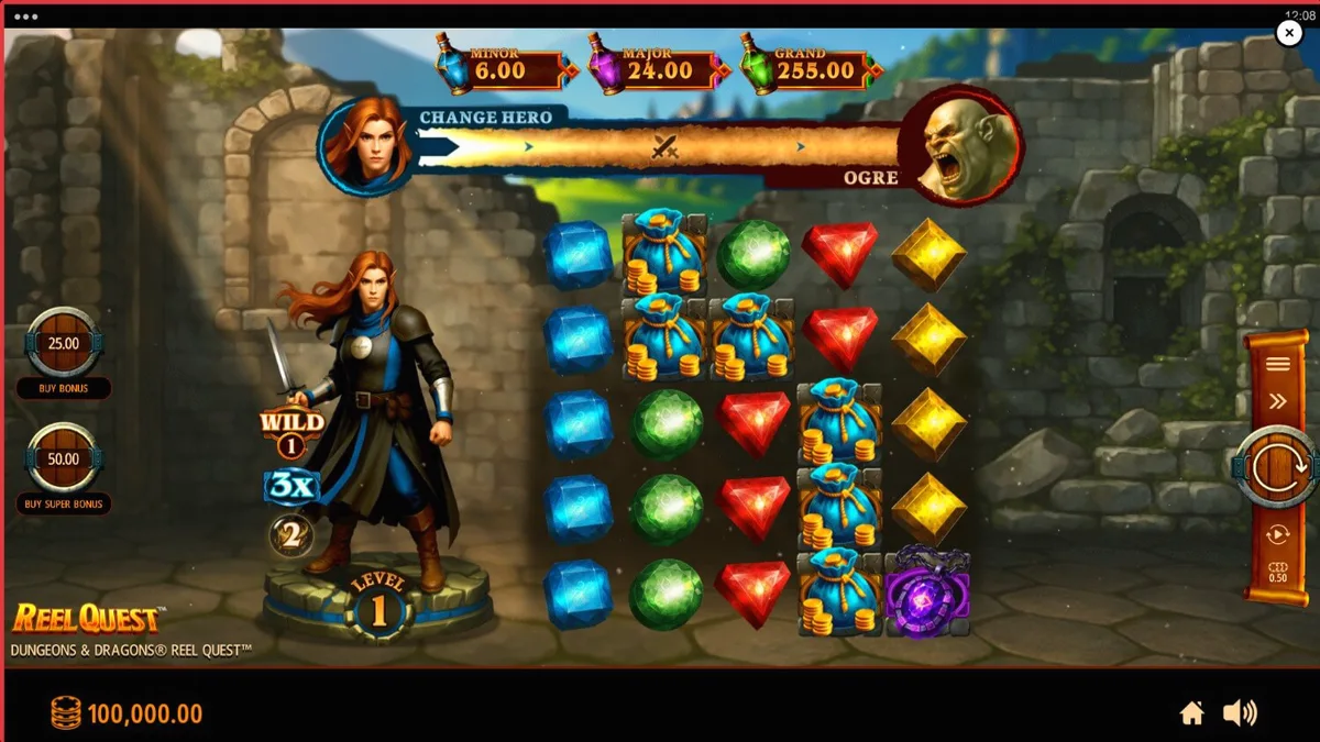 Tampilan visual slot Dungeons & Dragons Reel Quest dengan tema kastil fantasi