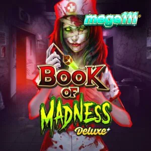 Tampilan visual slot Book of Madness Deluxe dengan tema horor rumah sakit jiwa